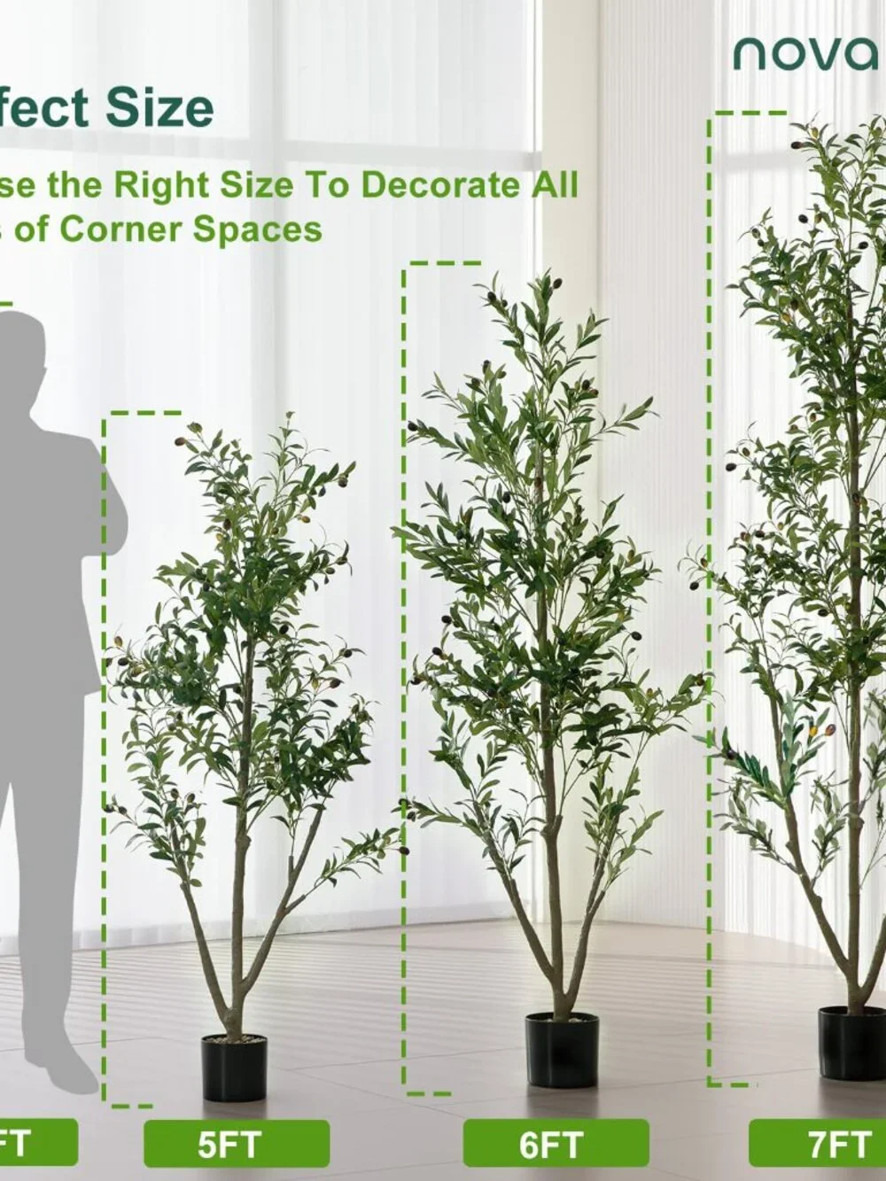 Olive Trees Artificial Indoor, 5FT Tall Faux Olive Tree with Moss and Planter, A